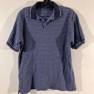 Vintage 90s Trader‎ Bay Plaid Blue Polo Shirt